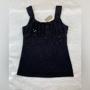 Ann Taylor Women Size  M Black Sequin Sleeveless Lined Dressy Blouse Top NWT
